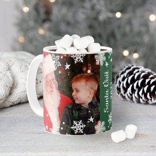 Santa Visit Snowflakes Two Photo Collage Christmas Coffee Mug