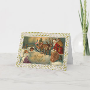 Santa visits as the children sleep victorian holiday card