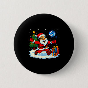 Santa Volleyball Playing Srt Christmas Tree Xmas P 6 Cm Round Badge
