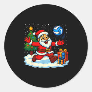 Santa Volleyball Playing Srt Christmas Tree Xmas P Classic Round Sticker
