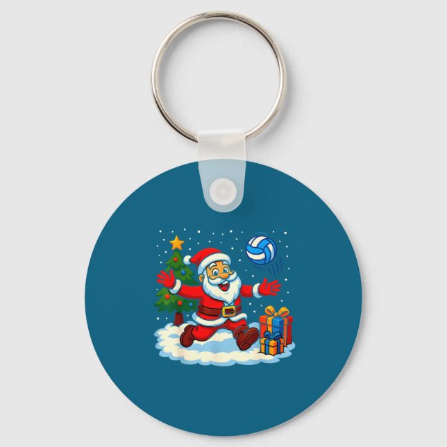 Santa Volleyball Playing Srt Christmas Tree Xmas P Key Ring (Front)