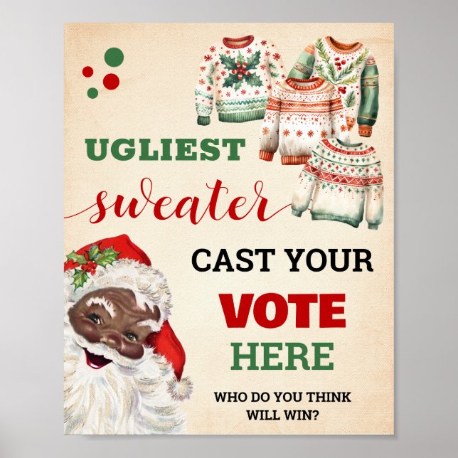Santa Vote for Ugliest Christmas Sweater Sign (Front)