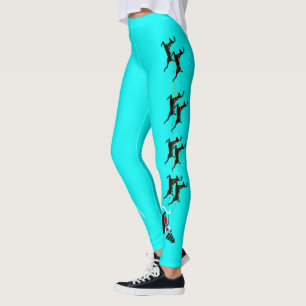 Santa W/Twin Deers TurquoiseLeggings Leggings