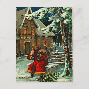 Santa Waiting Outside a house Holiday Postcard