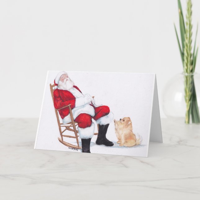 Santa Wake Up Dog Art Greeting Card (Front)