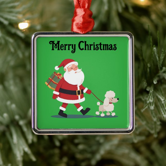 Santa walking a poodle Christmas holiday Ornament (Tree)