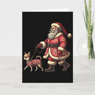 Santa Walking Chihuahua Christmas Dog Lover Xmas M Card