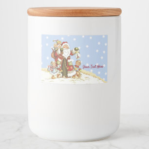 Santa Walking in Snow With Lantern Along Side kids Food Label