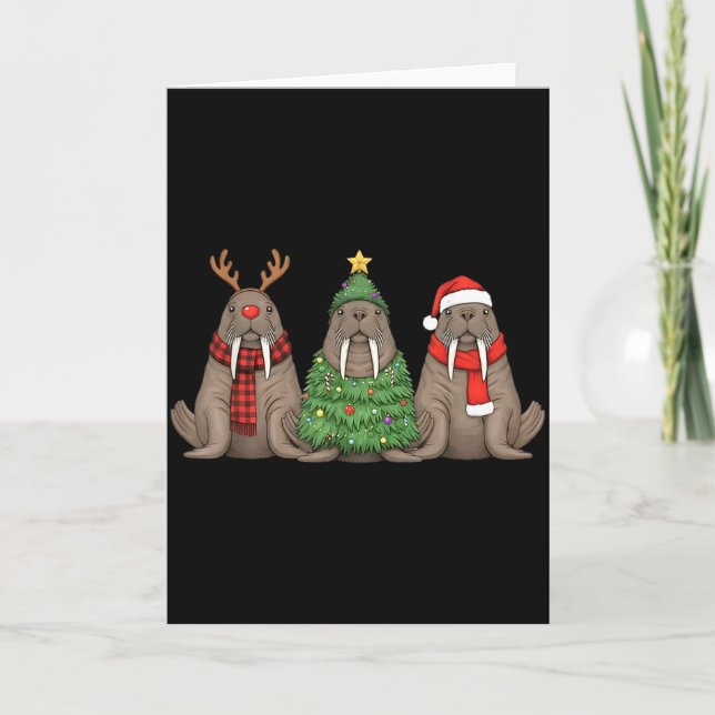 Santa Walrus Christmas Tree Walrus Lover Animal Xm Card (Front)