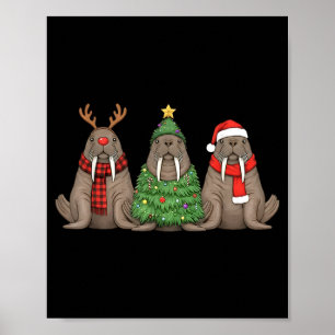 Santa Walrus Christmas Tree Walrus Lover Animal Xm Poster