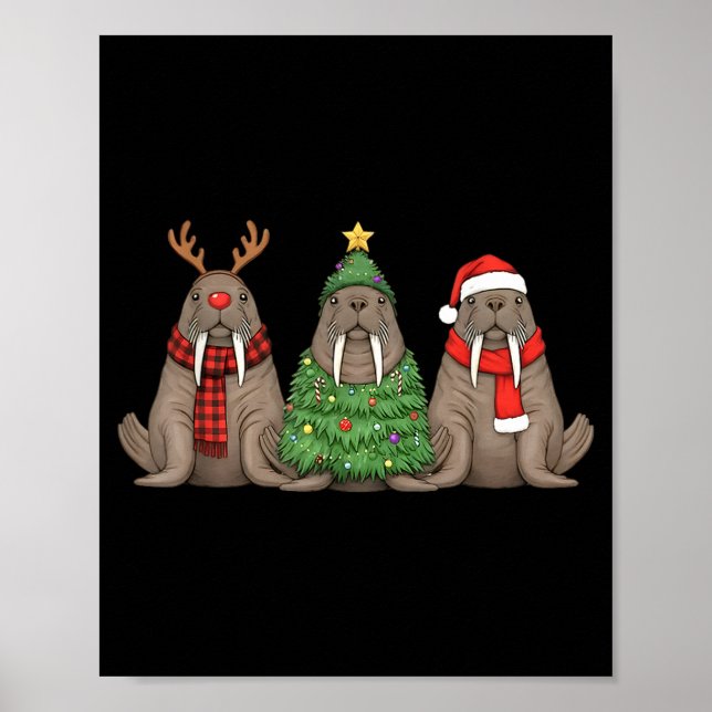 Santa Walrus Christmas Tree Walrus Lover Animal Xm Poster (Front)