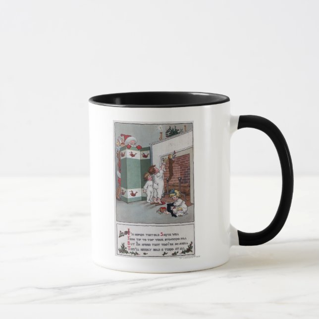 Santa Watching from behind screen Mug (Right)