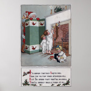 Santa Watching from behind screen Poster