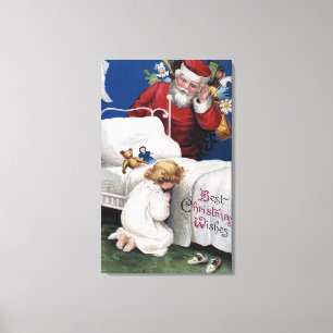 Santa watching Girl Praying Canvas Print