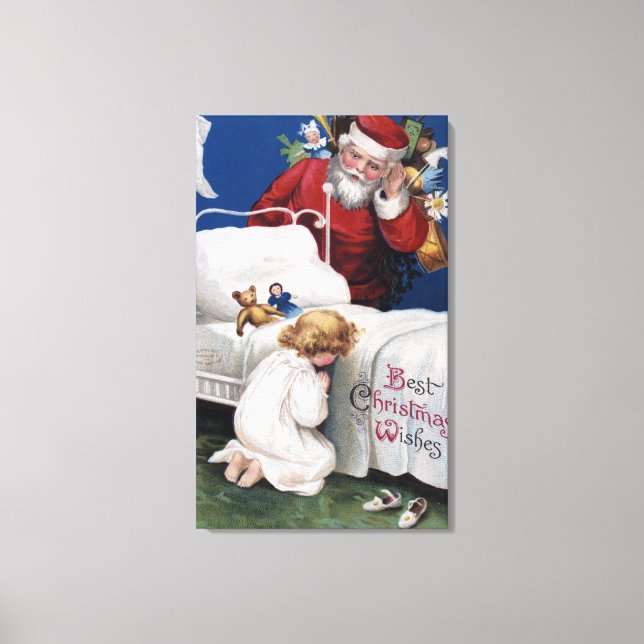Santa watching Girl Praying Canvas Print (Front)