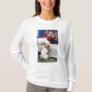 Santa watching Girl Praying T-Shirt