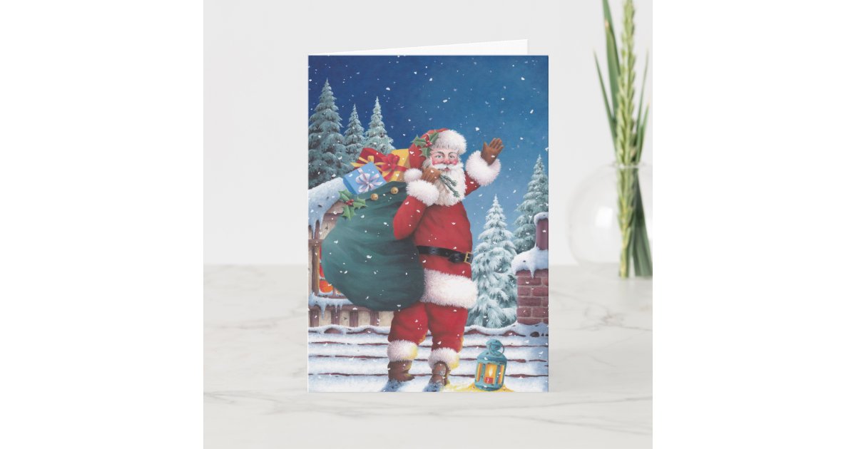 Santa waving good bye holiday card | Zazzle