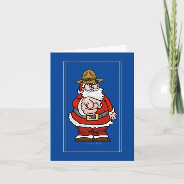 Santa Wearing Canadian Mountie Hat Christmas Card (Front)