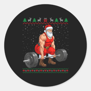 Santa Weightlifting Christmas Deadlift Gym Ugly Sw Classic Round Sticker