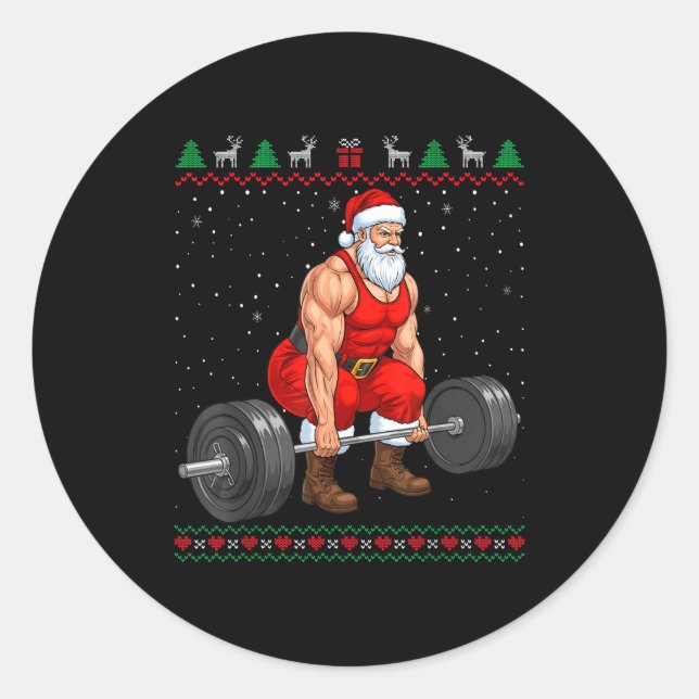 Santa Weightlifting Christmas Deadlift Gym Ugly Sw Classic Round Sticker (Front)
