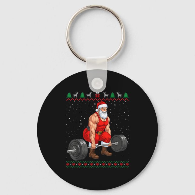 Santa Weightlifting Christmas Deadlift Gym Ugly Sw Key Ring (Front)