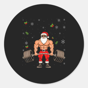 Santa Weightlifting Christmas Fitness Gym Deadlift Classic Round Sticker