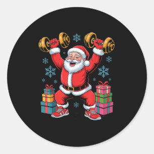 Santa Weightlifting Fitness Gym Training Christmas Classic Round Sticker