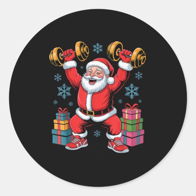Santa Weightlifting Fitness Gym Training Christmas Classic Round Sticker (Front)