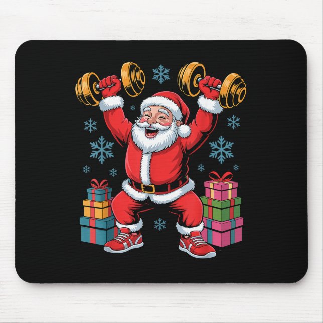 Santa Weightlifting Fitness Gym Training Christmas Mouse Mat (Front)