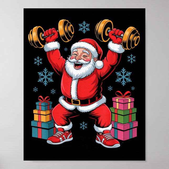 Santa Weightlifting Fitness Gym Training Christmas Poster (Front)