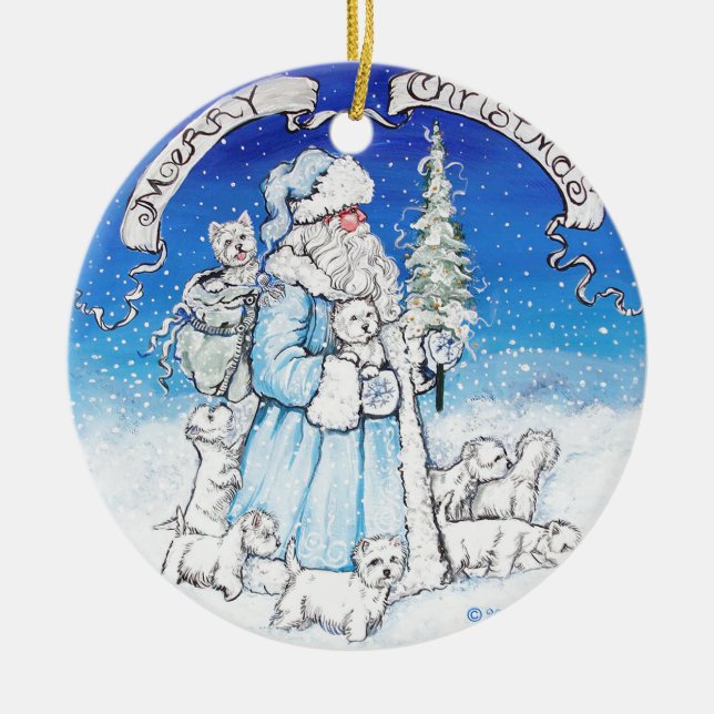 Santa Westies Ceramic Tree Decoration (Front)