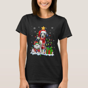 Santa Whippet With Elf Cat Christmas Lights Owner T-Shirt