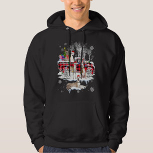 Santa Whippet With Red Plaid Pick Up Truck Christm Hoodie