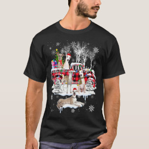 Santa Whippet With Red Plaid Pick Up Truck Christm T-Shirt