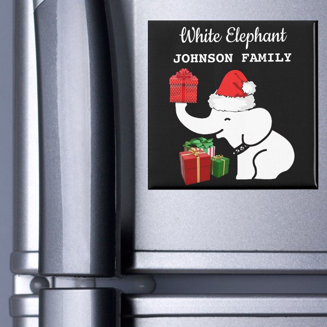 Santa White Elephant Your Name Christmas Kitchen Magnet (Santa White Elephant Your Name Christmas Kitchen Magnet)
