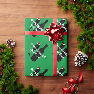Santa wine bottle silhouette green Christmas gift Wrapping Paper