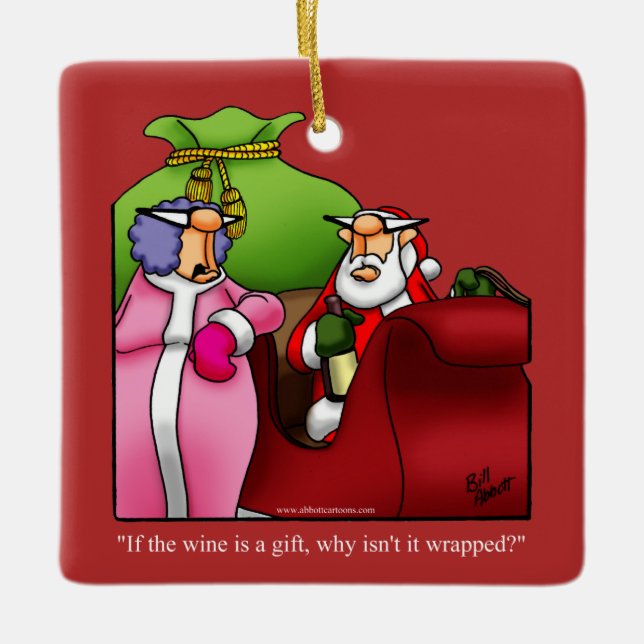 Santa Wine Humour Holiday Ornament (Front)