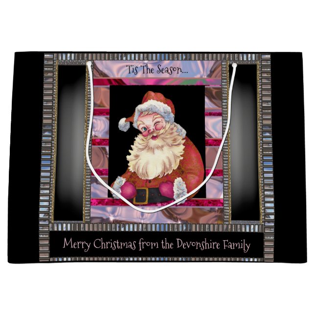 Santa Wink Elegant Christmas Large  Large Gift Bag (Front)