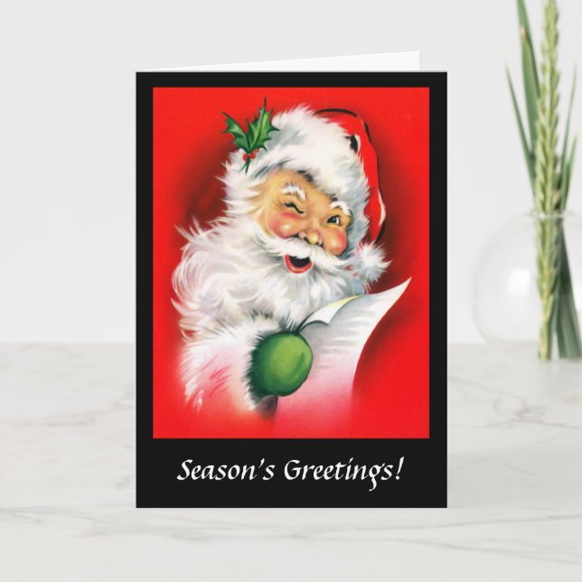 Santa Winking Vintage Christmas Holiday Card (Front)