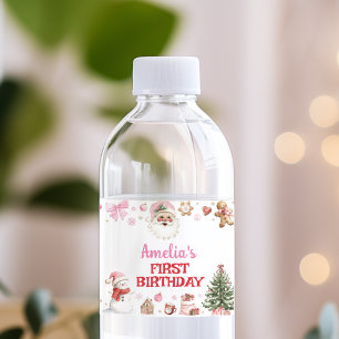 Santa Winter Christmas Birthday Party Water Bottle Label