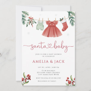Santa Winter Christmas Holiday Baby Shower Invitation
