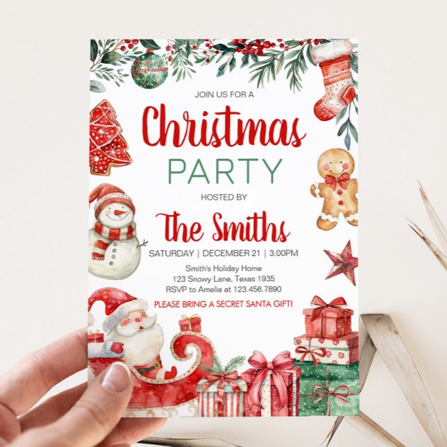 Santa Winter Gingerbread Christmas Party Invitation (Winter Santa Gingerbread Christmas Party Invitation)