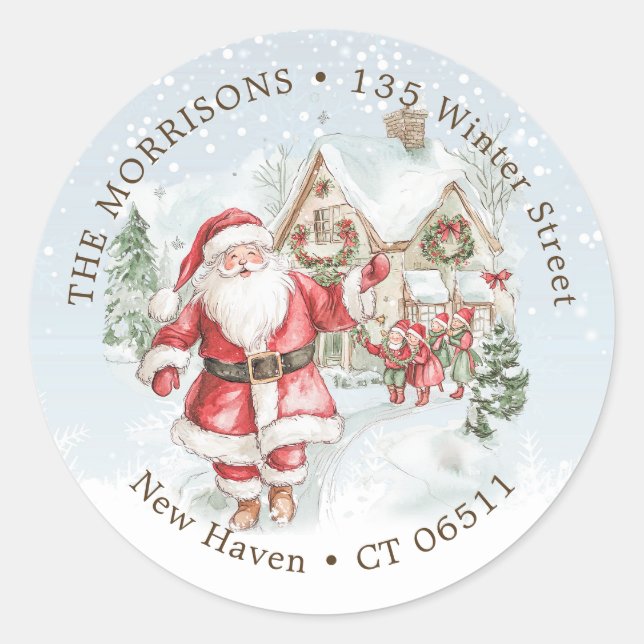 Santa Winter House Christmas return address label (Front)