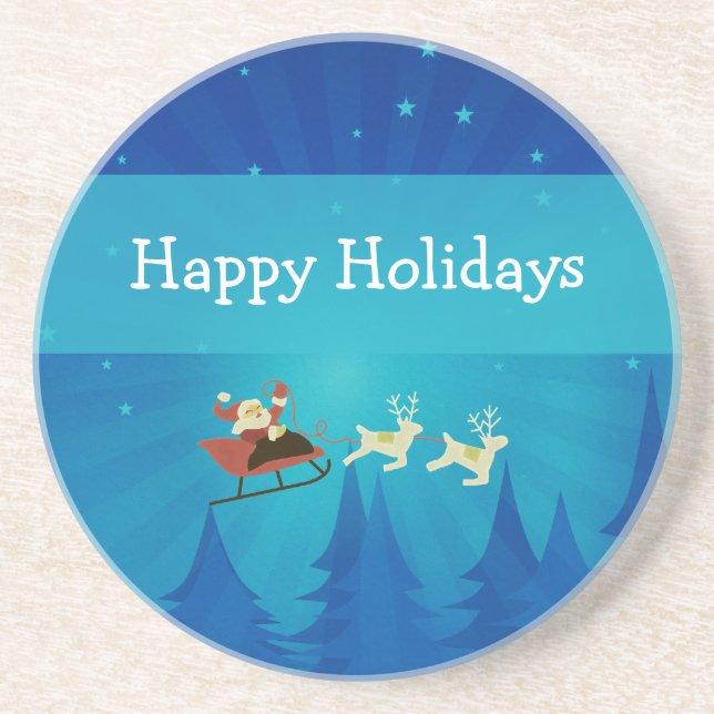 Santa Winter Scene Sandstone Coaster (Front)