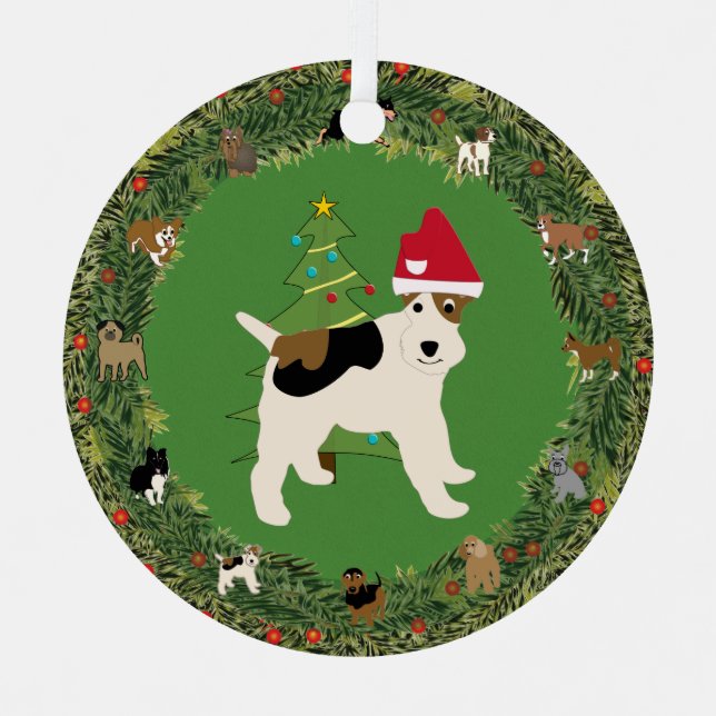 Santa Wire Fox Terrier Metal Tree Decoration (Front)