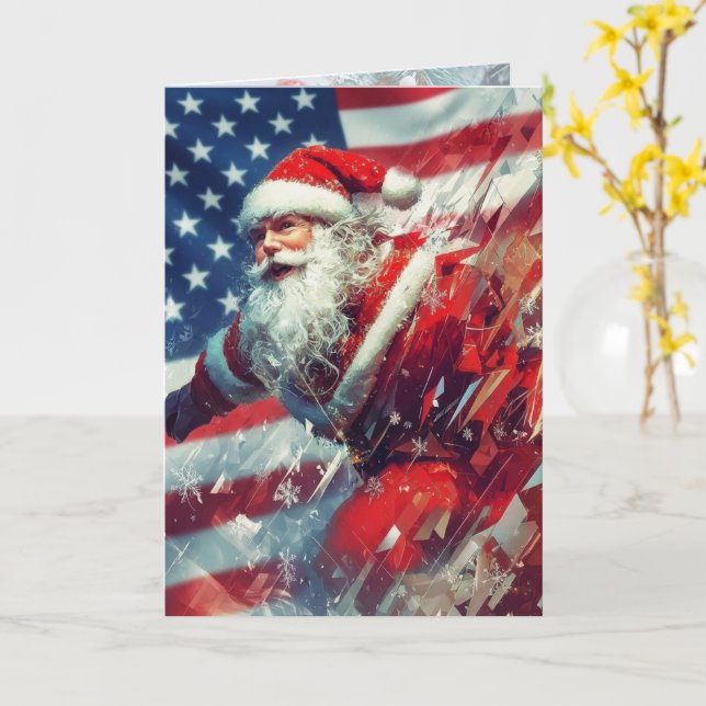Santa Wishes you a Star Spangled Holiday Card (Yellow Flower)