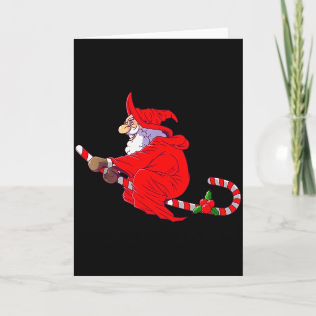 Santa Witch Candy Cane Christmas Santa Hat Funny C Card (Front)