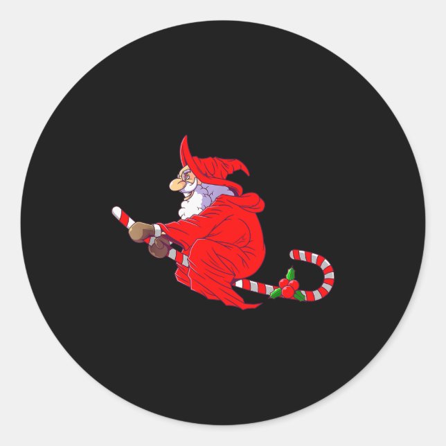 Santa Witch Candy Cane Christmas Santa Hat Funny C Classic Round Sticker (Front)