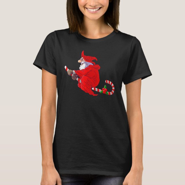 Santa Witch Candy Cane Christmas Witch Santa Hat T-Shirt (Front)