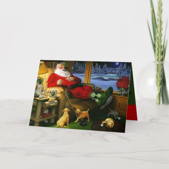 Santa with a golf driver Christmas Card (Front)
